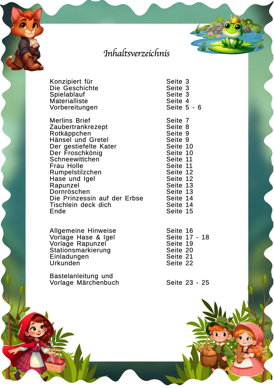 Schnitzeljagd Märchen – Inhaltsverzeichnis (3–6 Jahre)