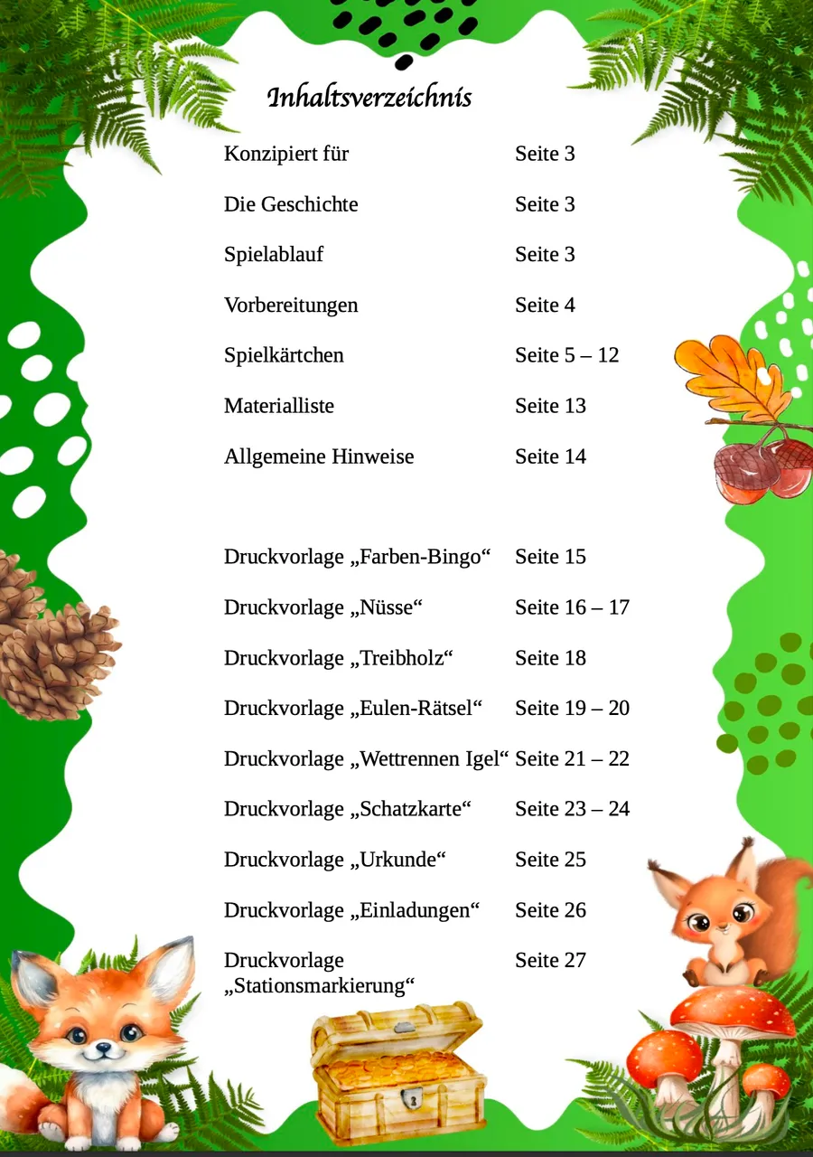 Schnitzeljagd Waldtiere – Inhaltsverzeichnis