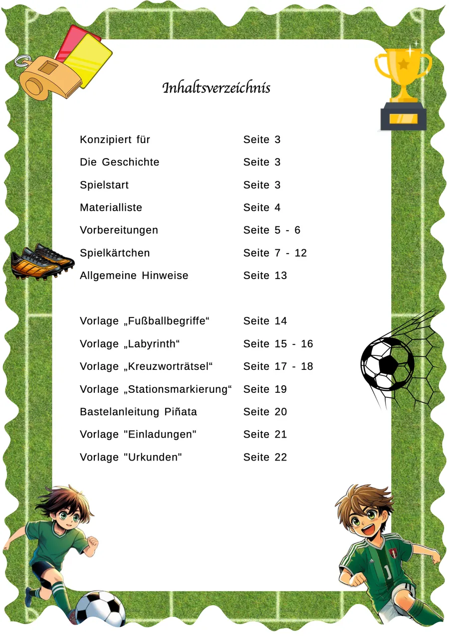 Schnitzeljagd Fußball – Inhaltsverzeichnis