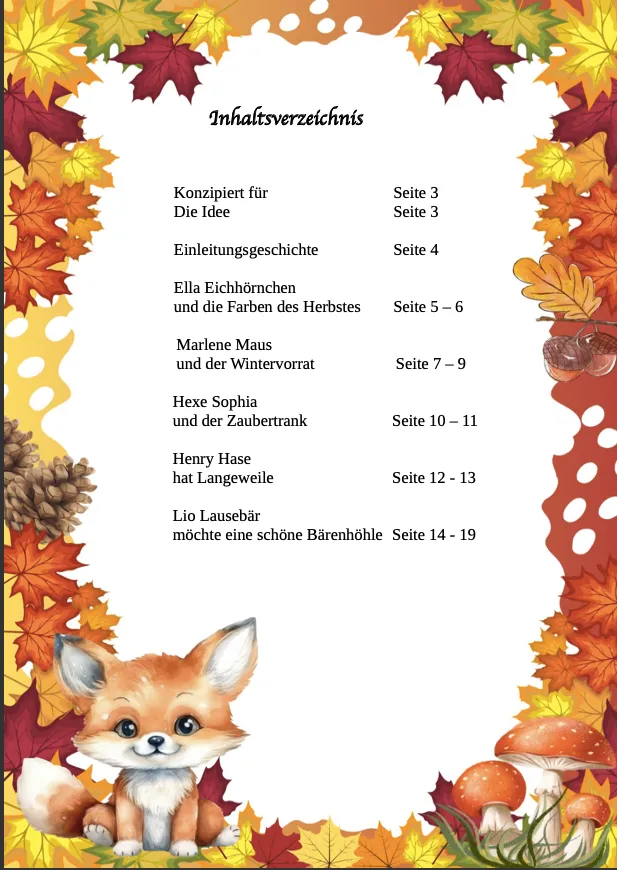 Fabi Fuchs und der Herbst – Inhaltsverzeichnis