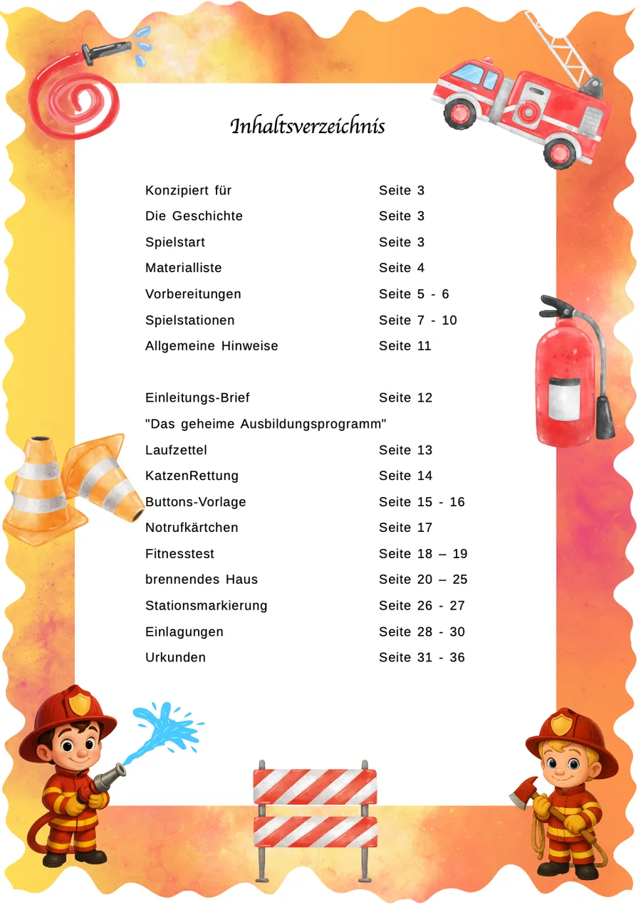 Schnitzeljagd Feuerwehr – Inhaltsverzeichnis