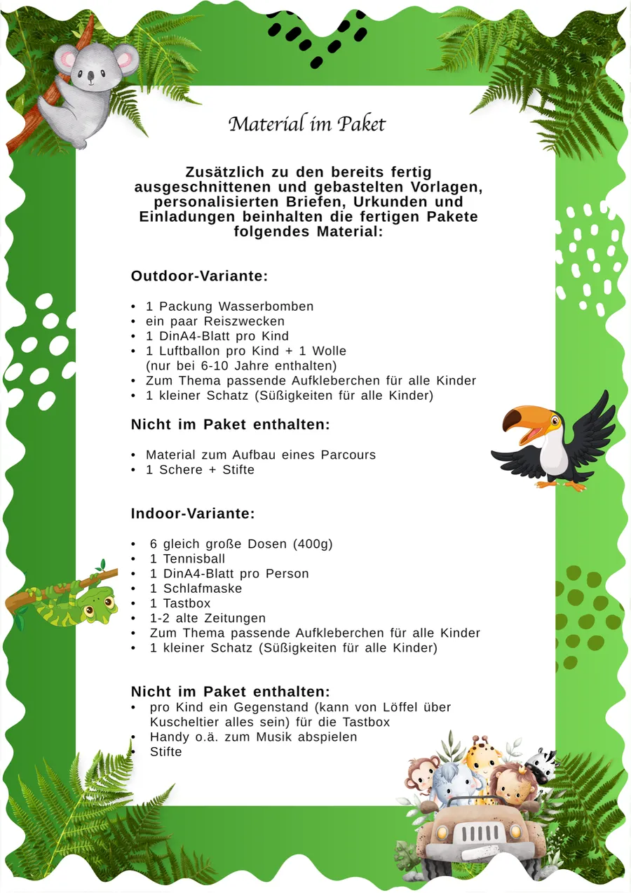 Schnitzeljagd Dschungel – Nur im Komplett-Set: Paket-Inhalt